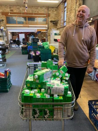 Rob Morson at Abbrook Rob Morson with donations of milk